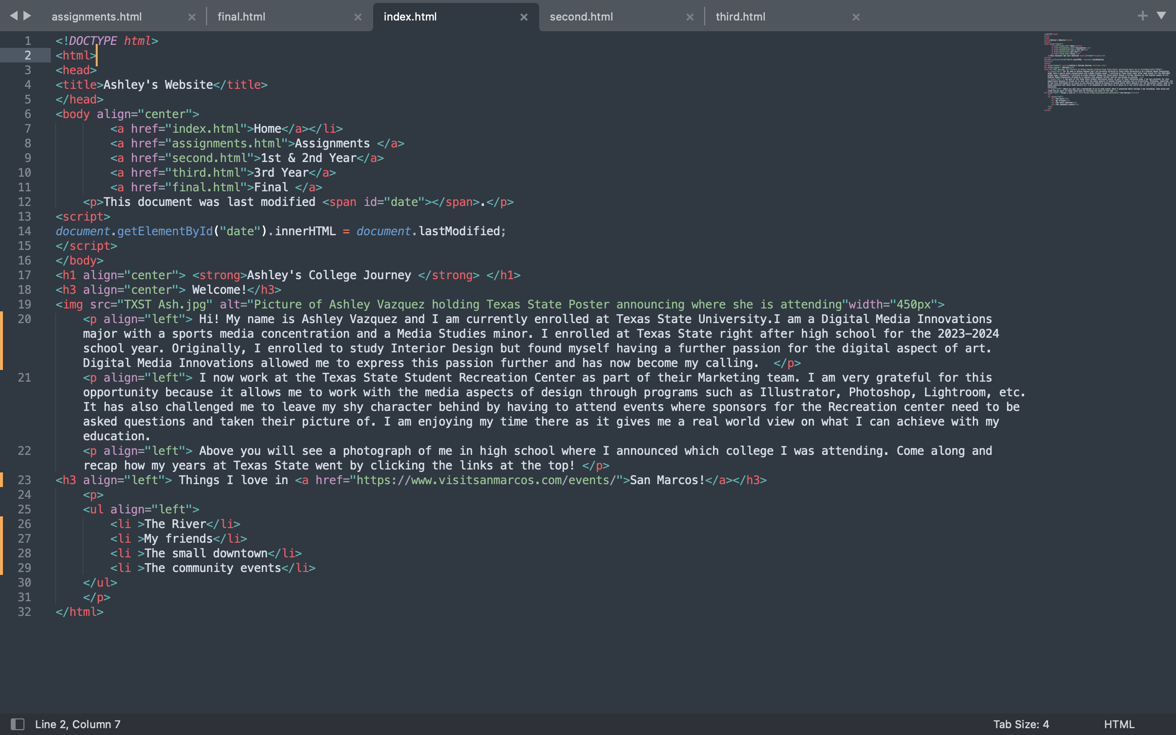 Screenshot of Project 1 code on sublime